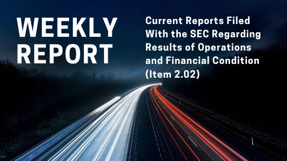 Current Reports (Form 8-K) Filed With the Securities & Exchange Commission (SEC) Regarding Results of Operations and Financial Condition (Item 2.02) for the Week Ended Tuesday Oct 8, 2019