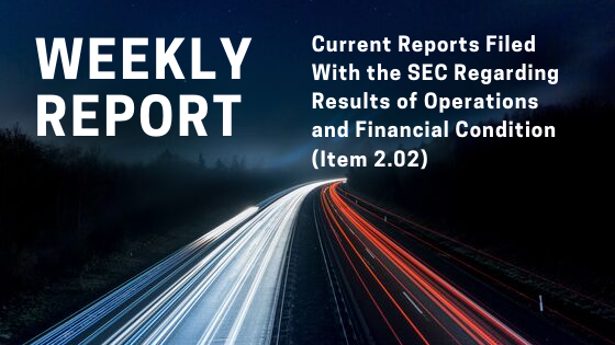 Current Reports (Form 8-K) Filed With the Securities & Exchange Commission (SEC) Regarding Results of Operations and Financial Condition (Item 2.02) for the Week Ended Tuesday Oct 1, 2019